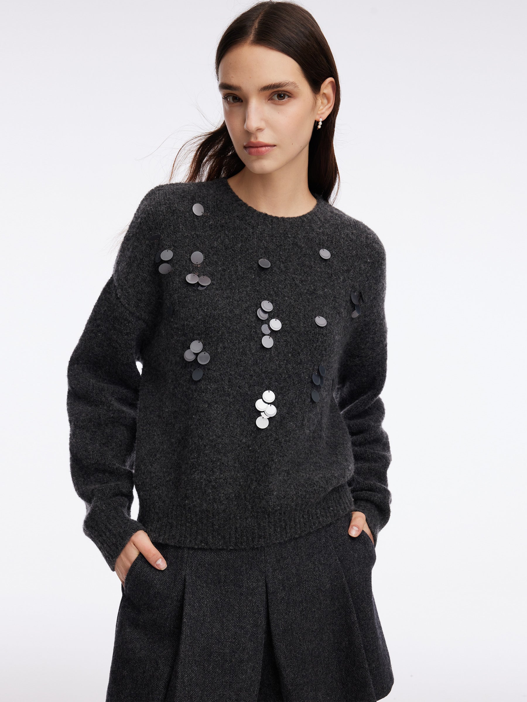 Wool Blend Sequins Women Sweater
