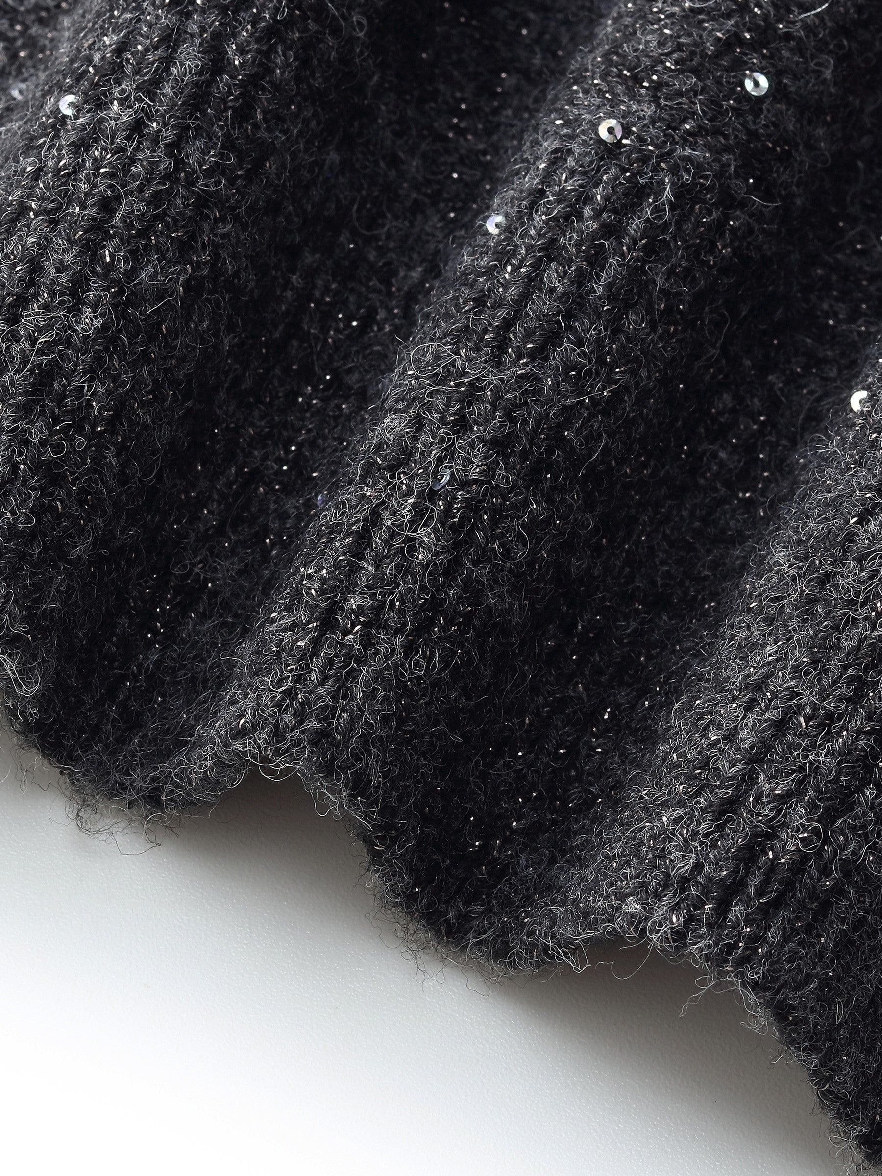 Sequins Beaded Round Neck Women Knit Top