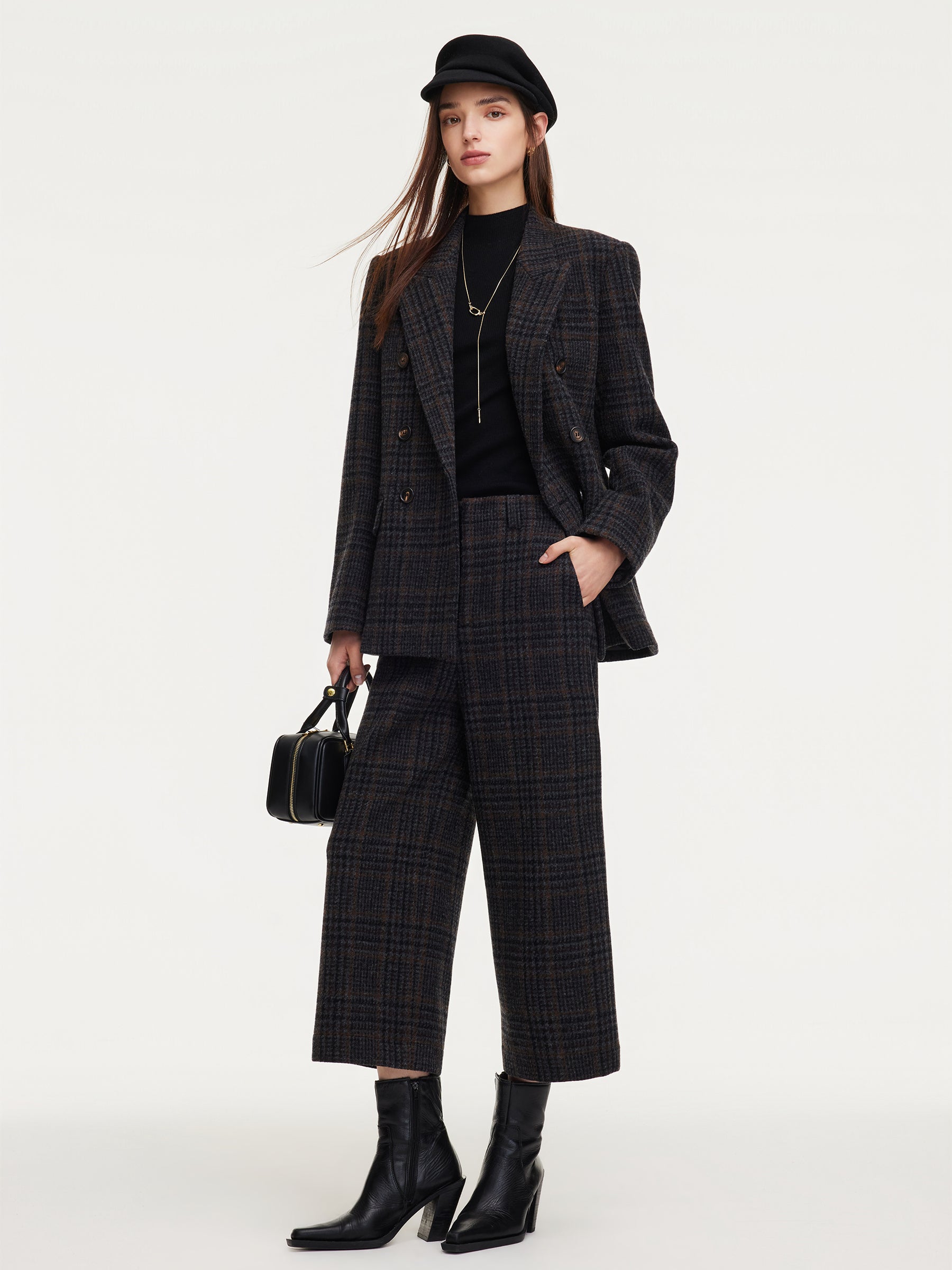 100% Wool Plaid Notched Collar Unisex Blazer