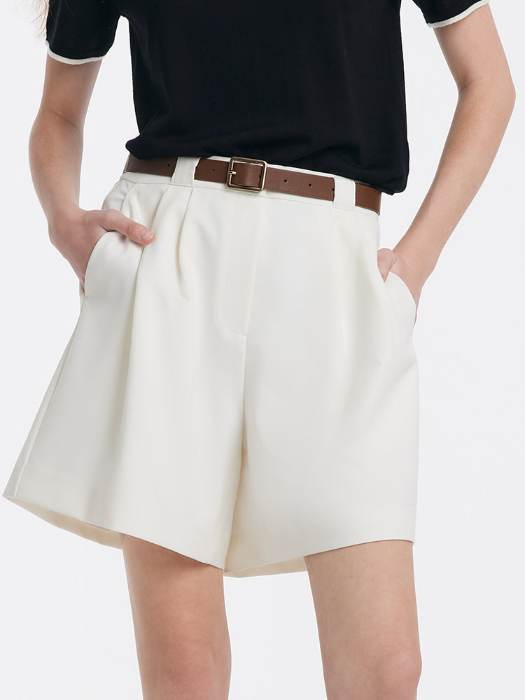 White Loose A-Line Shorts With Belt