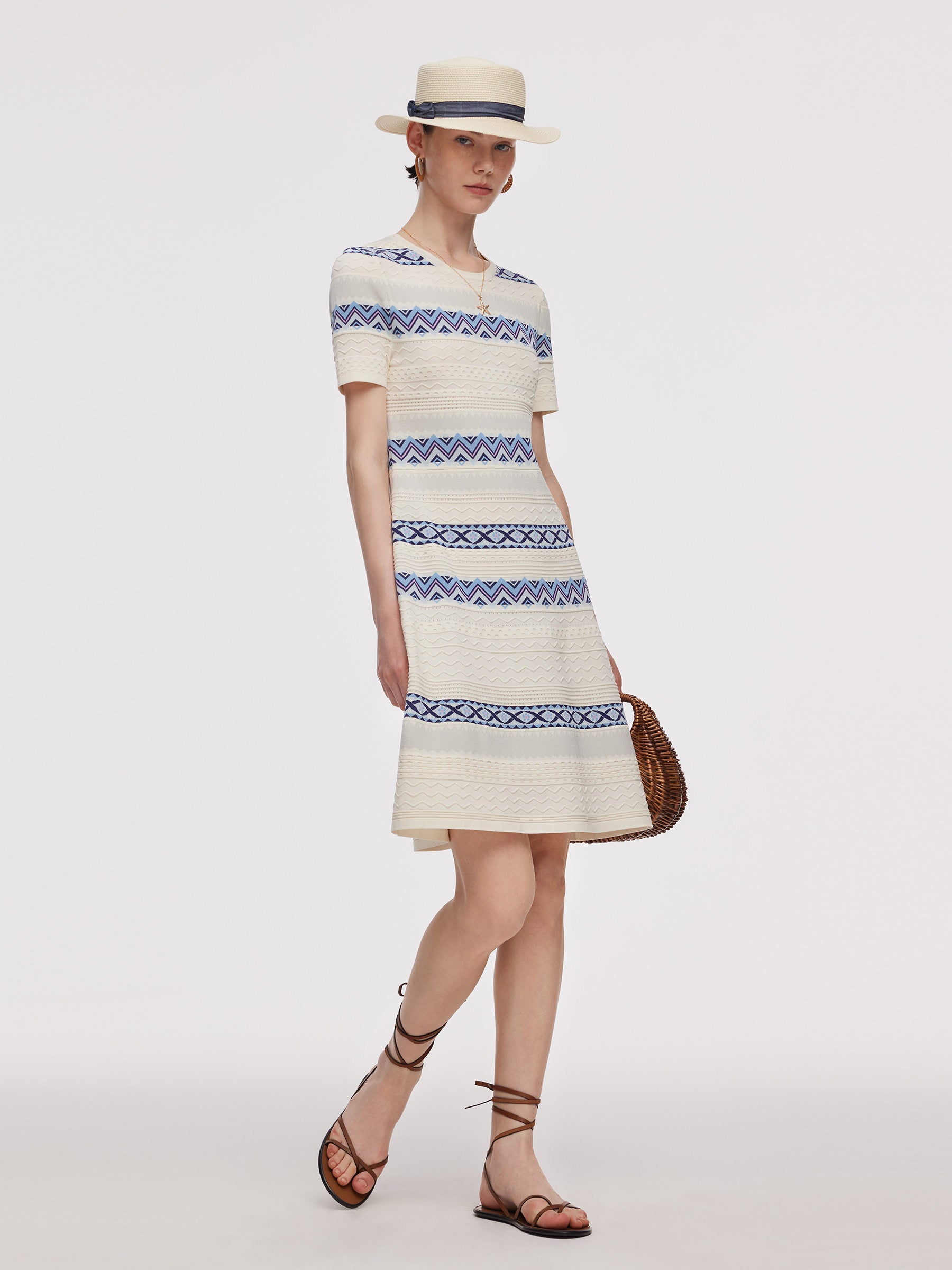 Multicolored Jacquard Women Knit Mini Dress