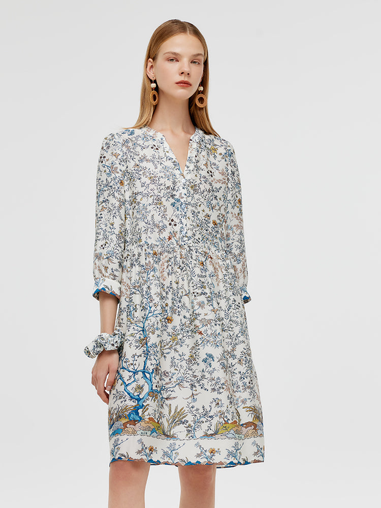 19 Momme Mulberry Silk Print Women Mini Dress With Scrunchie