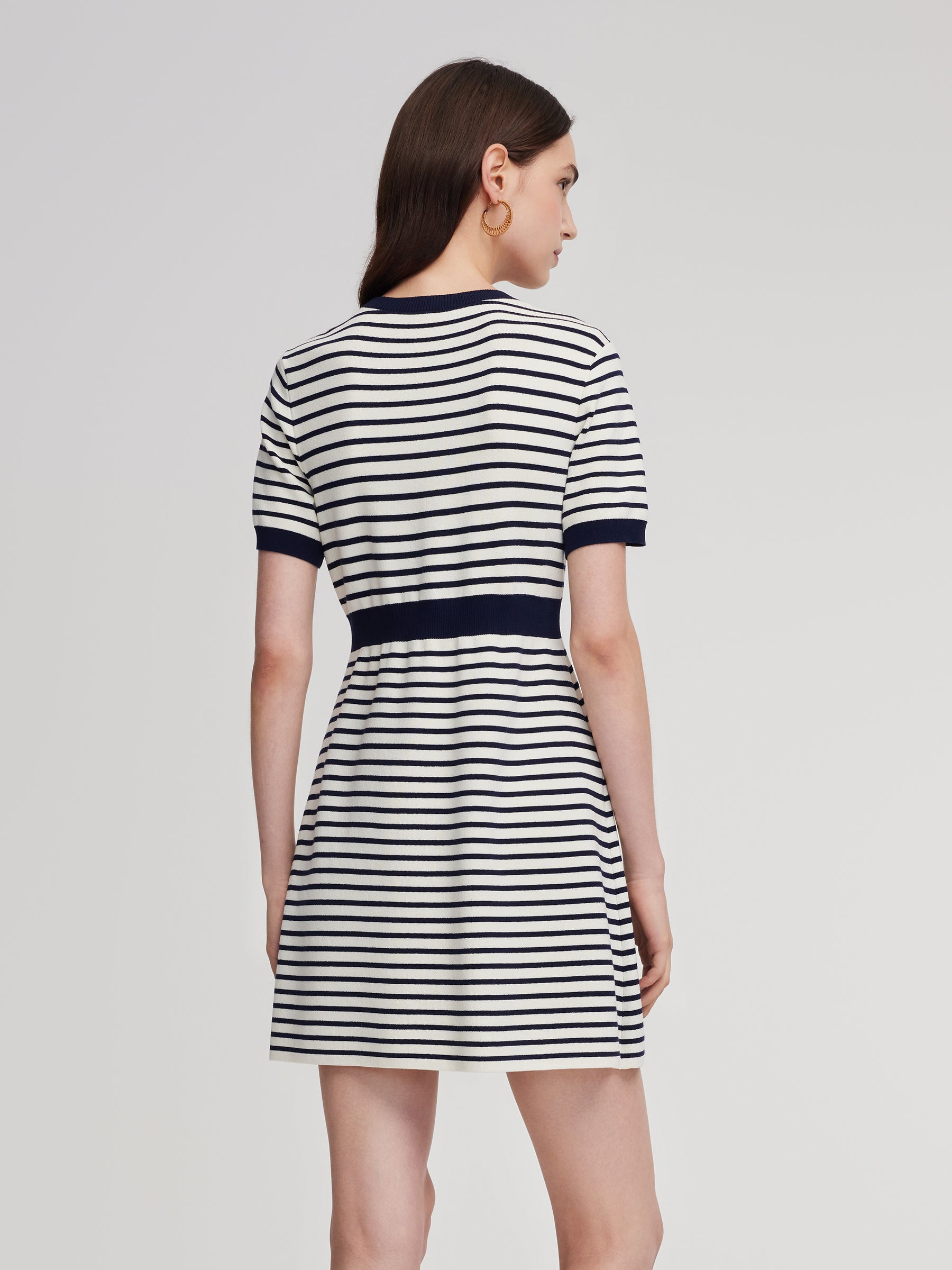 Lyocell Blend Stripe Gathered Waist Women Knit Mini Dress