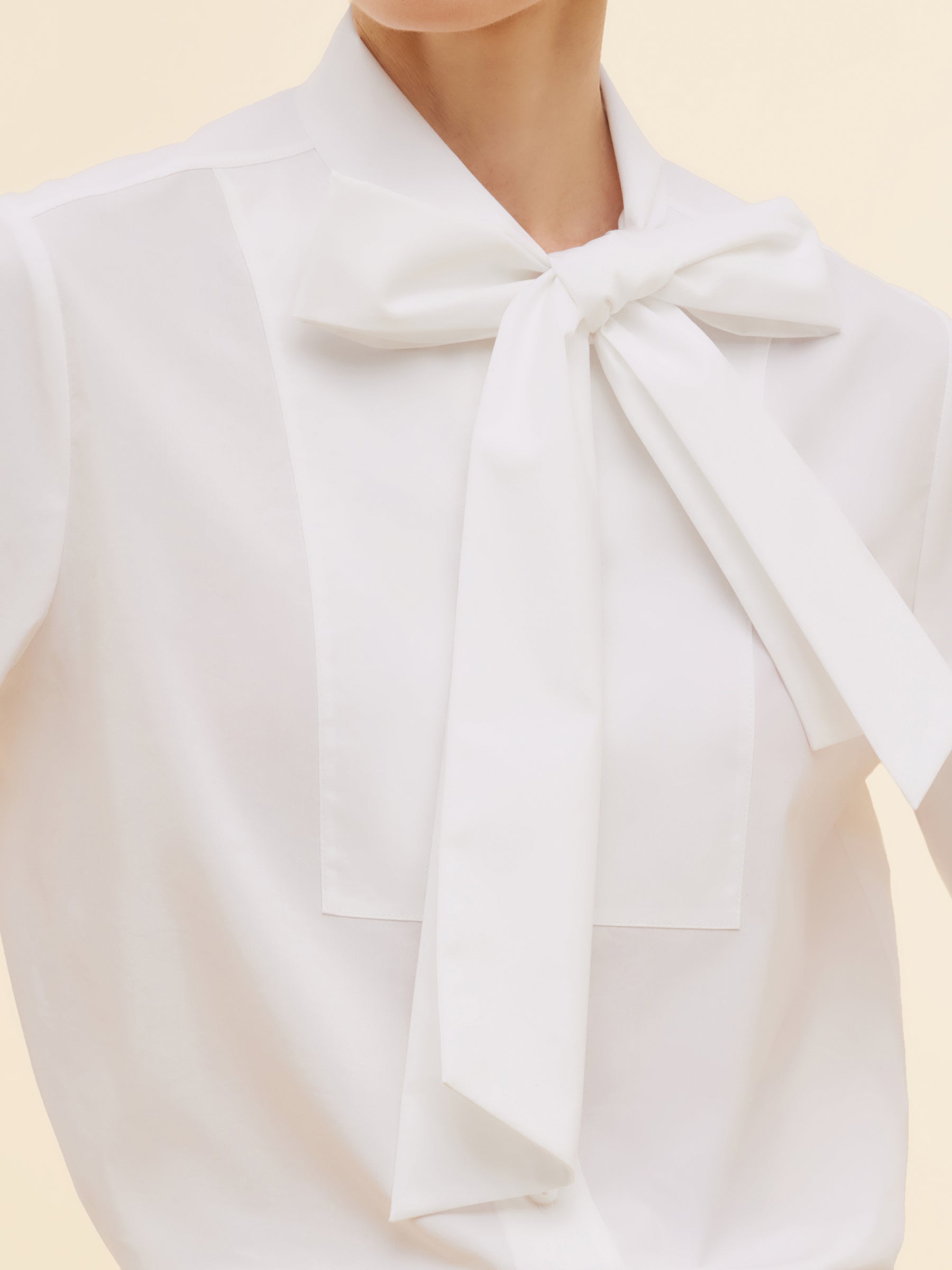 Bow Tie Front Balloon Sleeve Women Loose Shirt