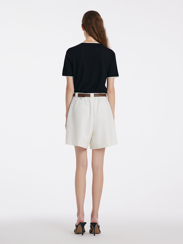 White Loose A-Line Shorts With Belt