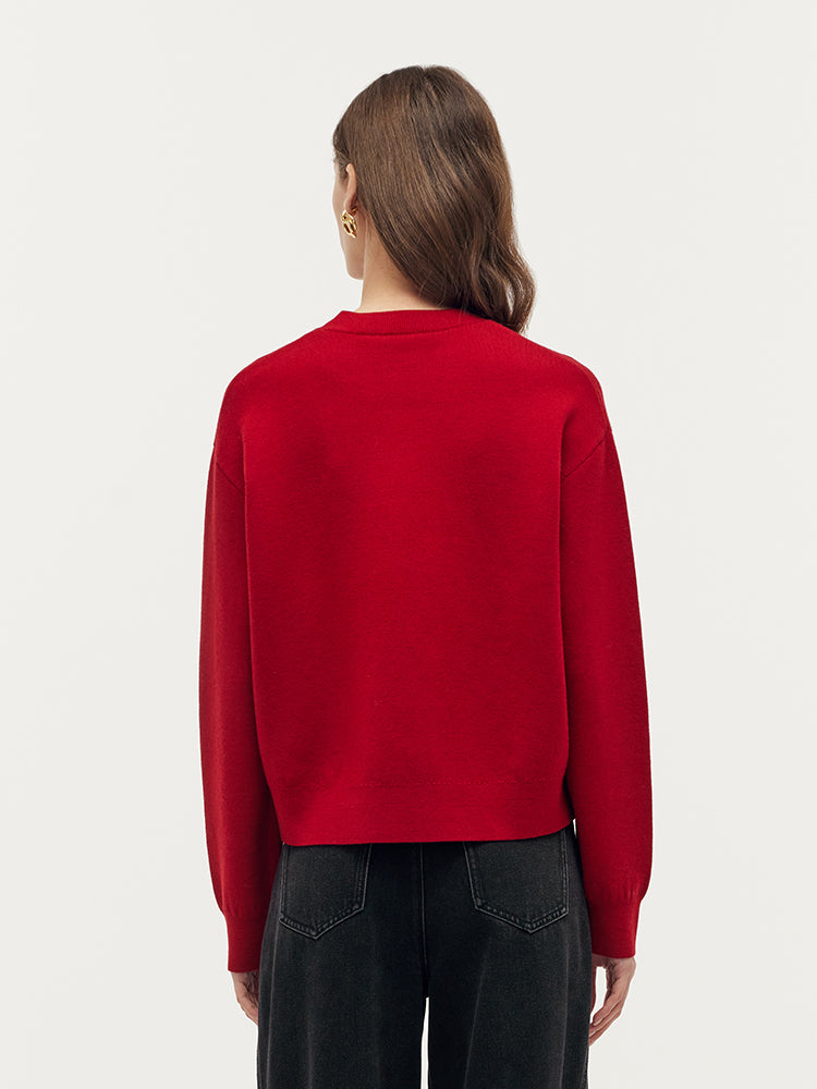 Tencel Wool Blend Four-Leaf Clover Embossed Women Sweater