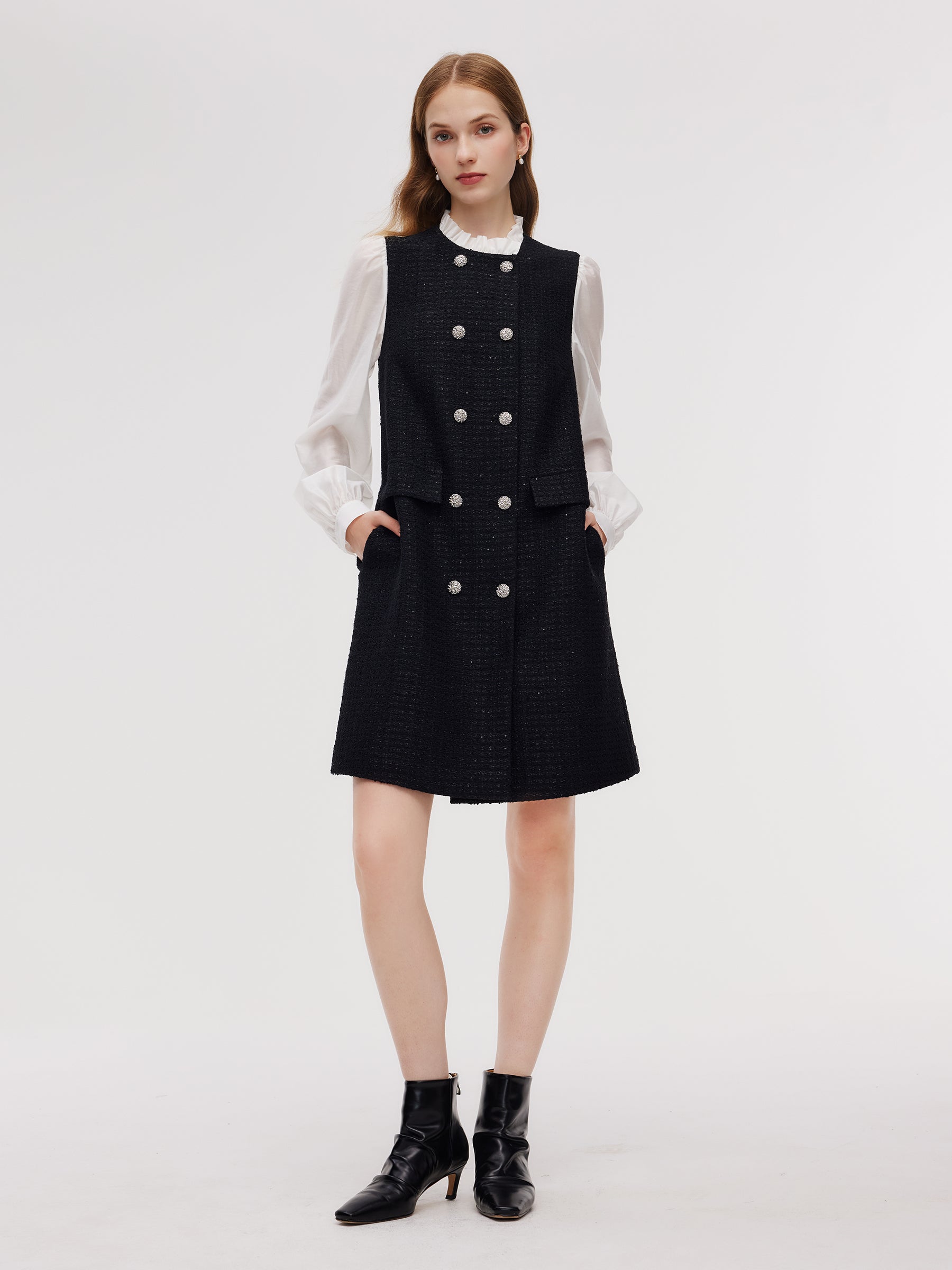 Tweed Faux Two-Piece Women Mini Dress