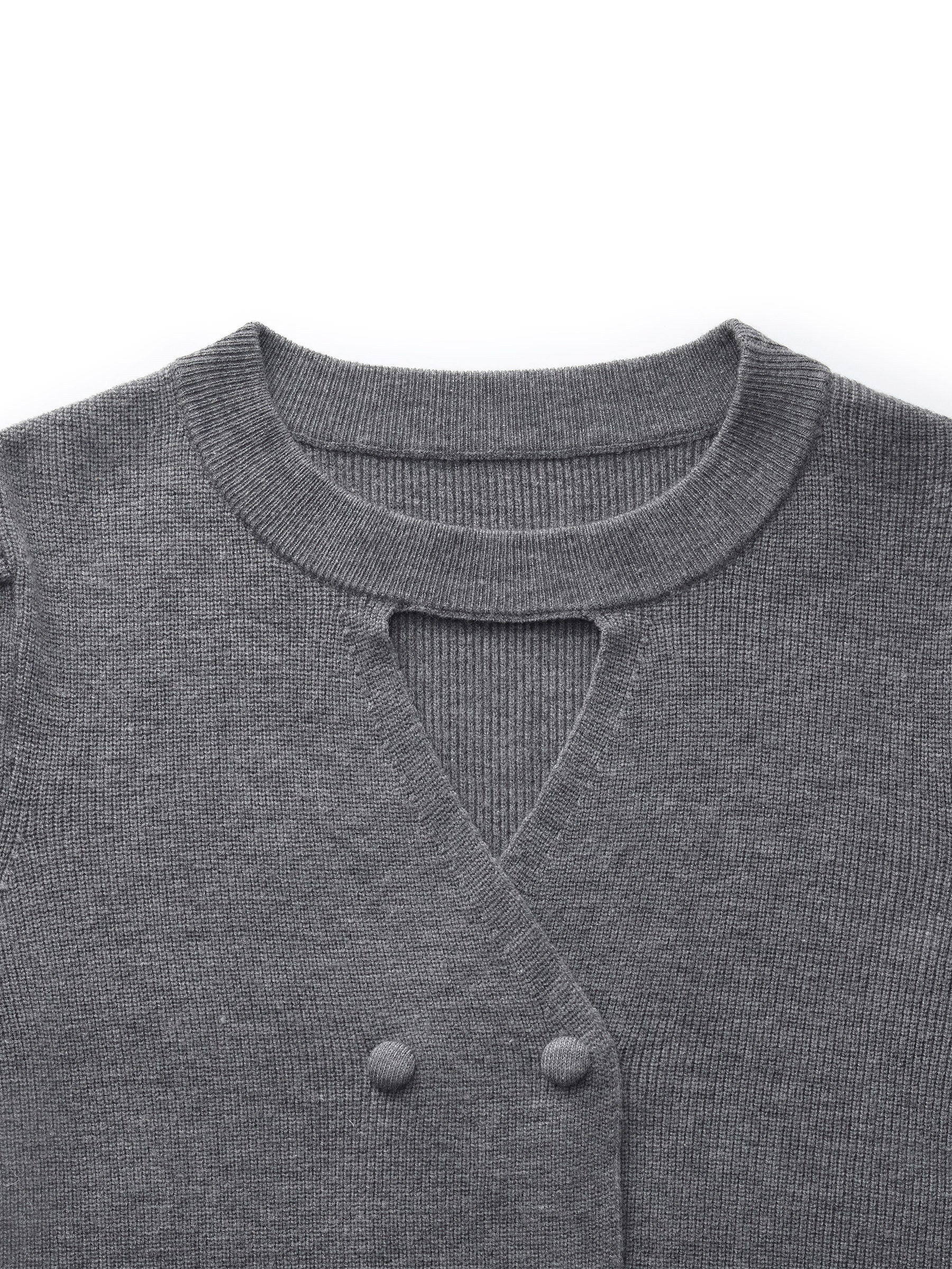 Cut Out V-Neck Long Sleeve Women Knit Top