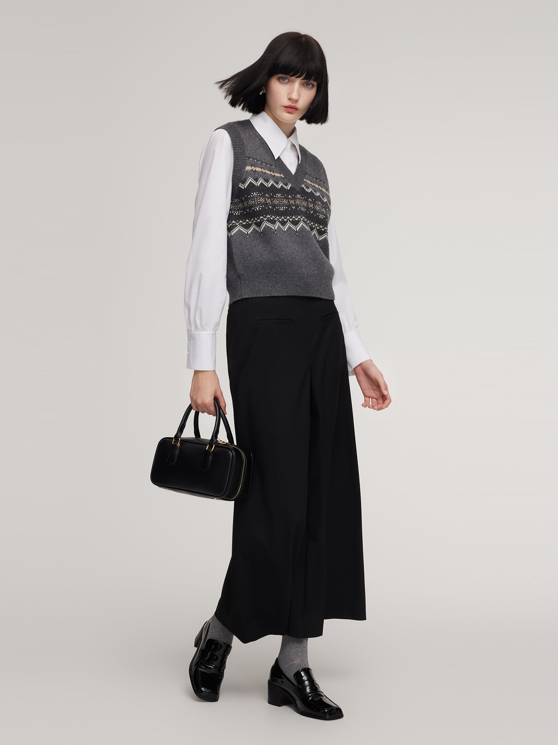 Wool Blend Jacquard V-Neck Women Knit Vest