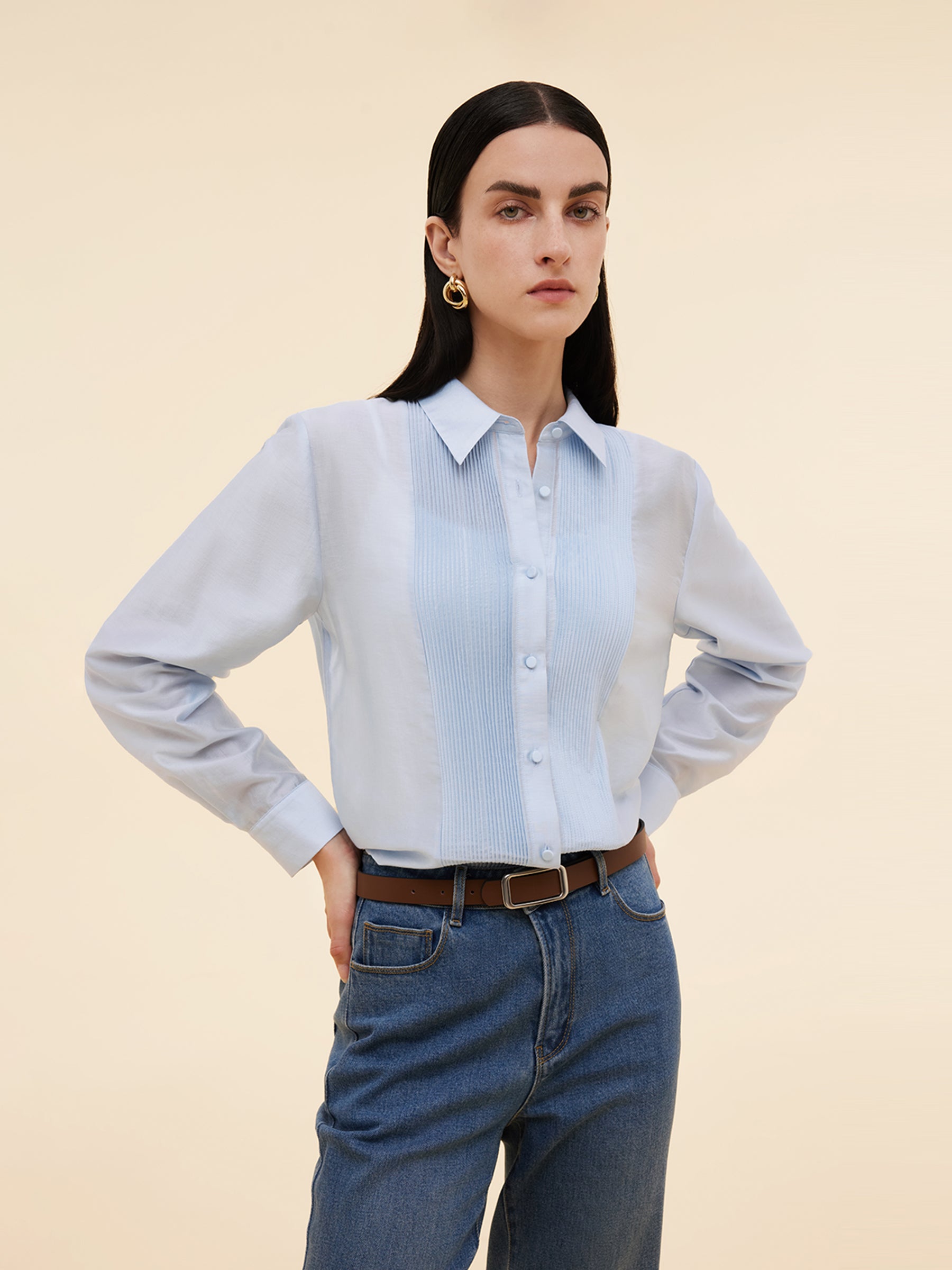 Tencel Blend Pleat Front Women Shirt