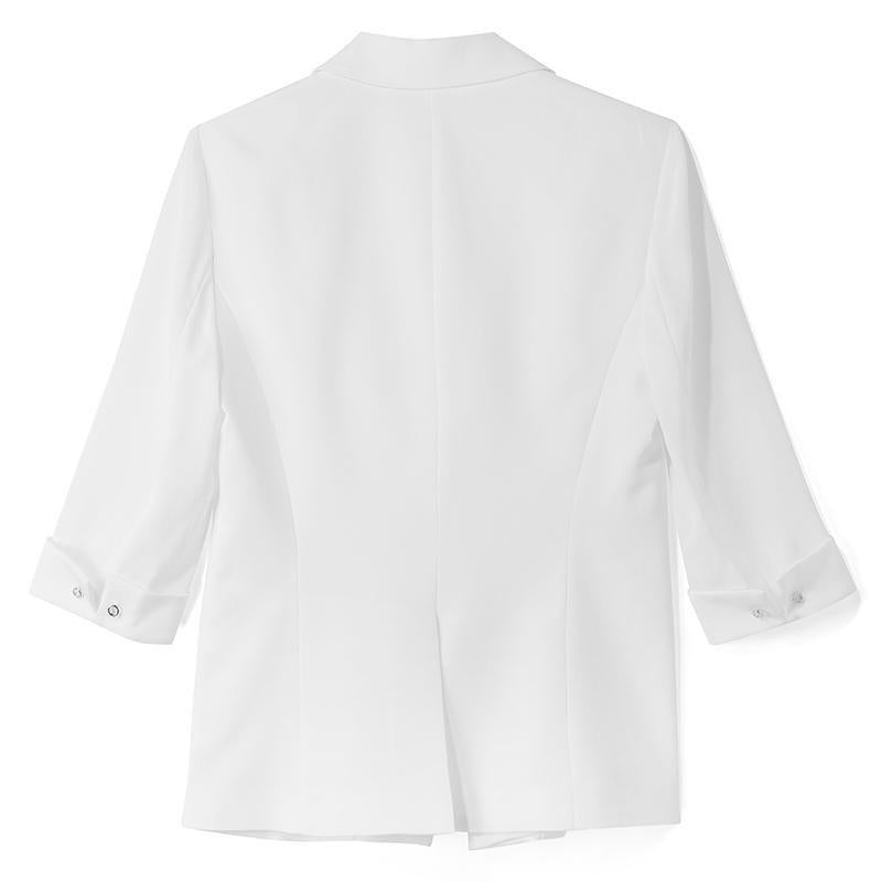 White Triacetate Three Quarter Sleeve Slim Women Blazer