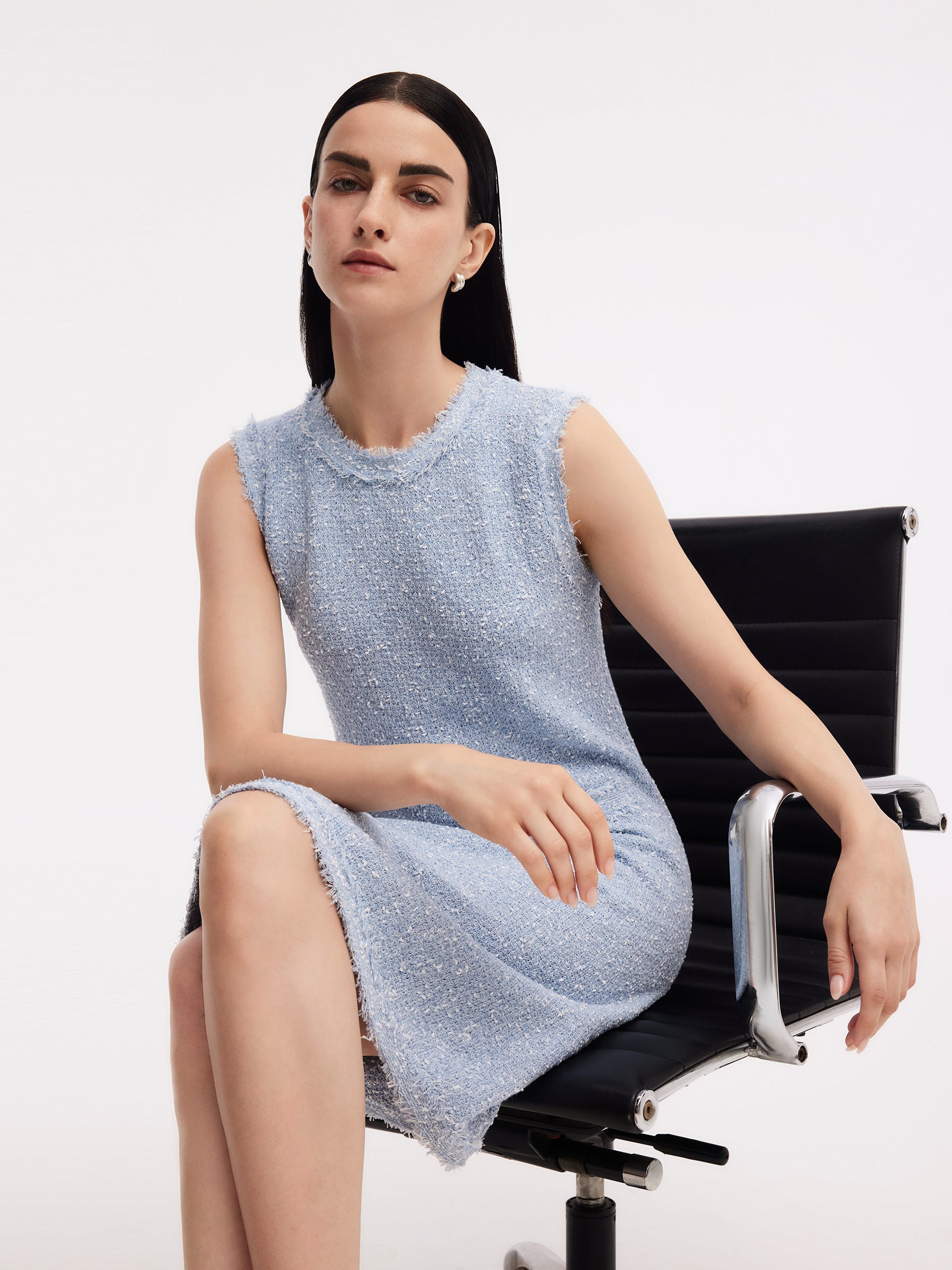 Frayed Edge Sleeveless Women Knit Mini Dress