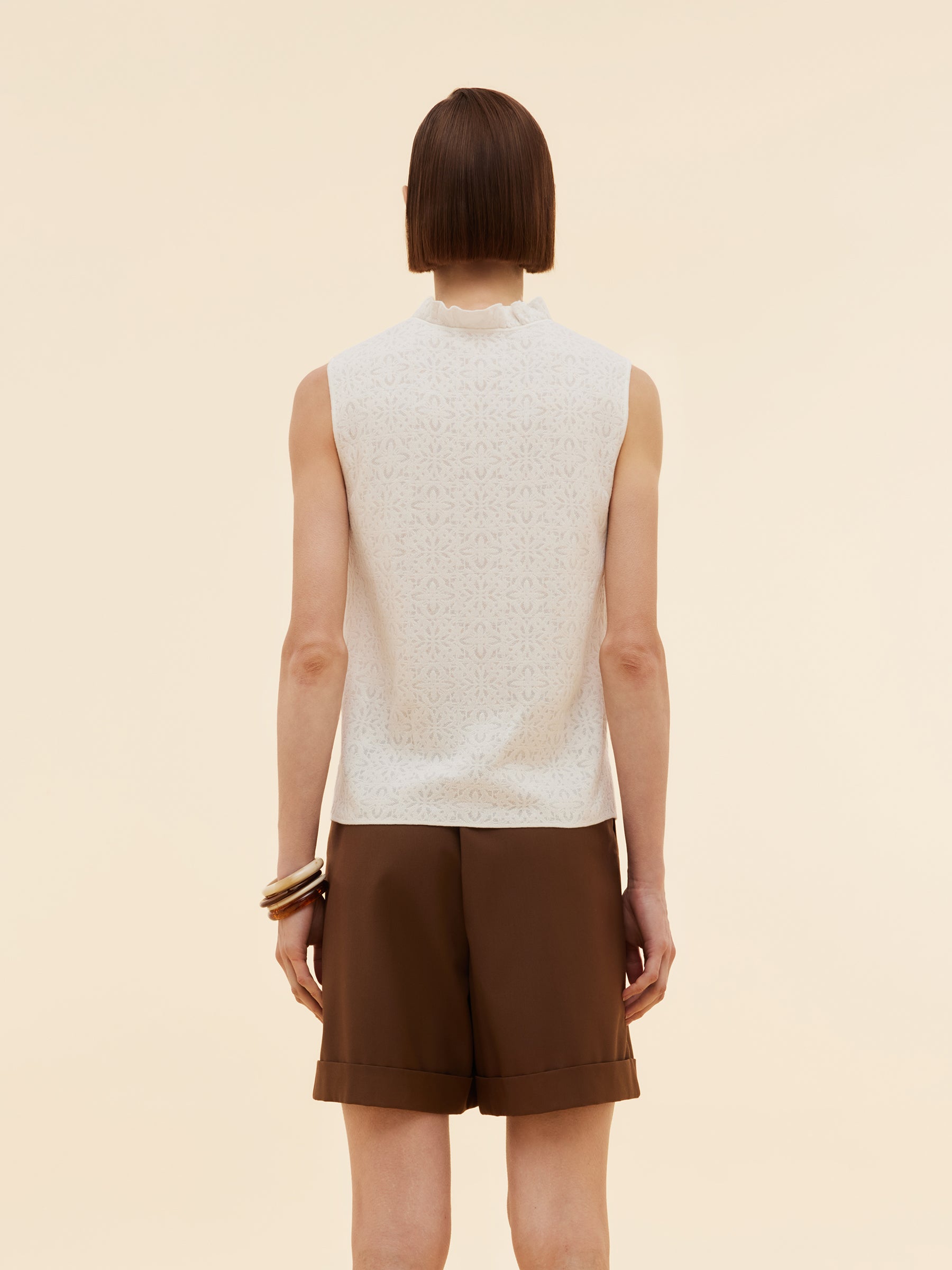 Cotton Jacquard Women Ruffle Knit Tank Top