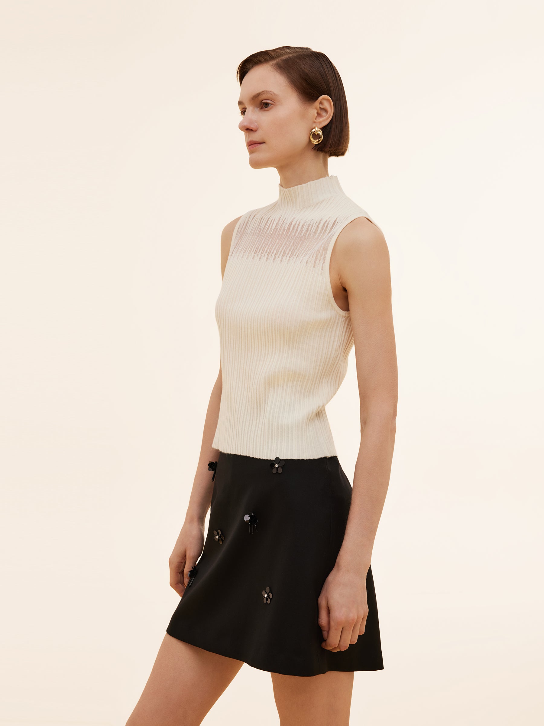 Tencel Blend Women Mock Neck Knit Tank Top