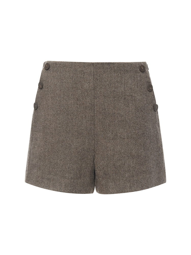 Brown Washable Wool Women Shorts