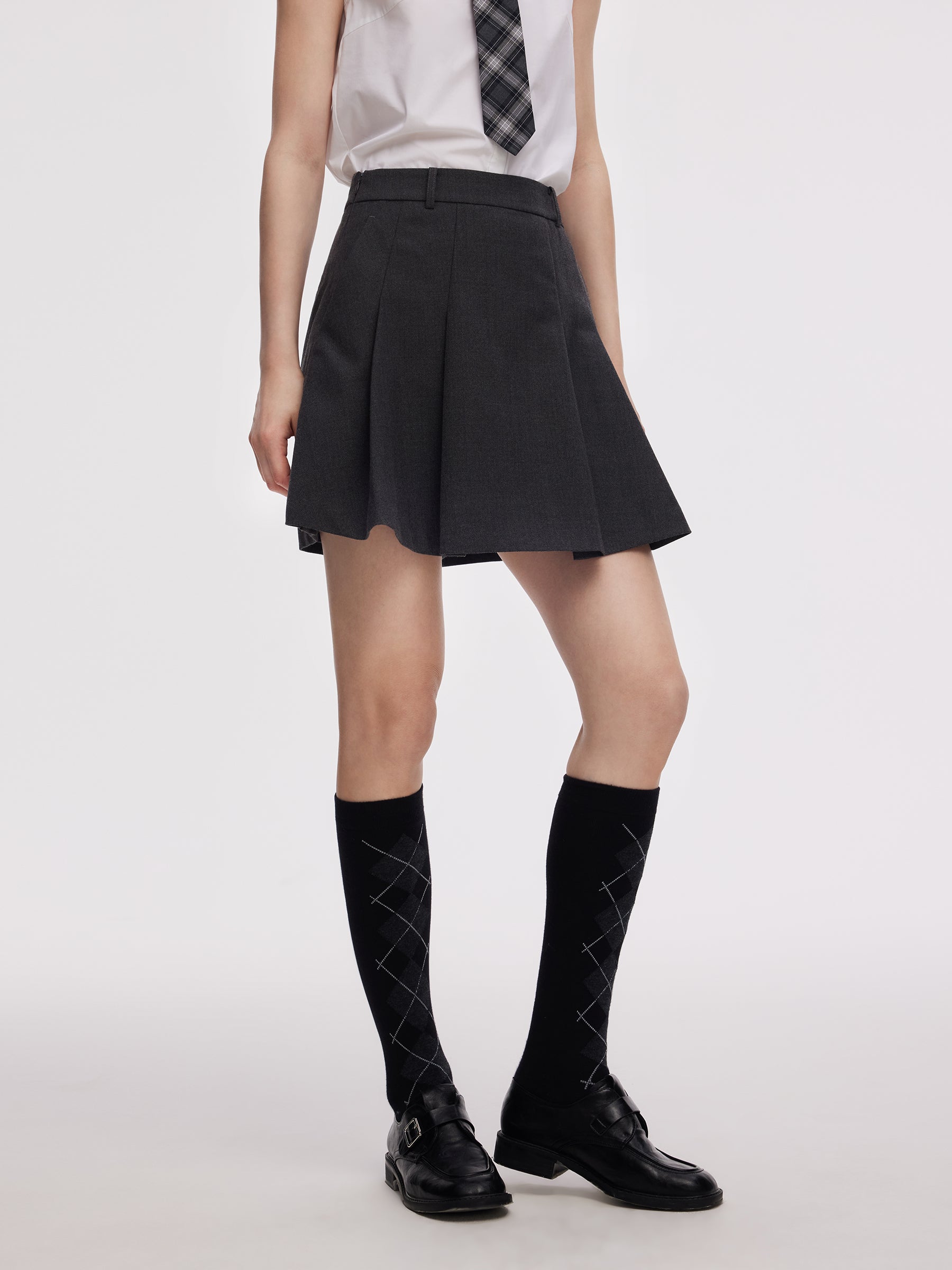 Worsted Wool Blend Pleated A-Line Women Culotte Skirt