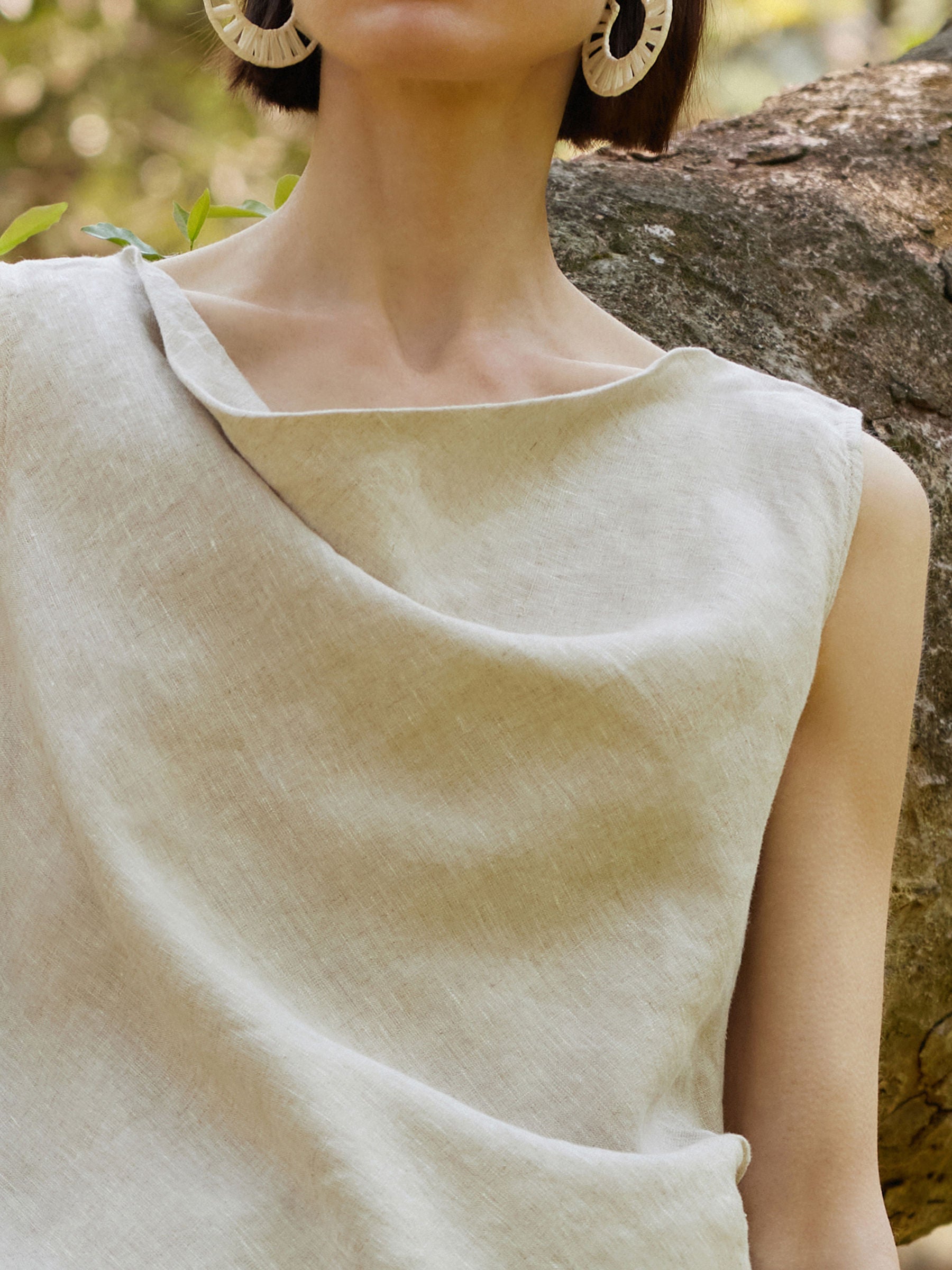 100% Linen Cowl Neck Women Tank Top