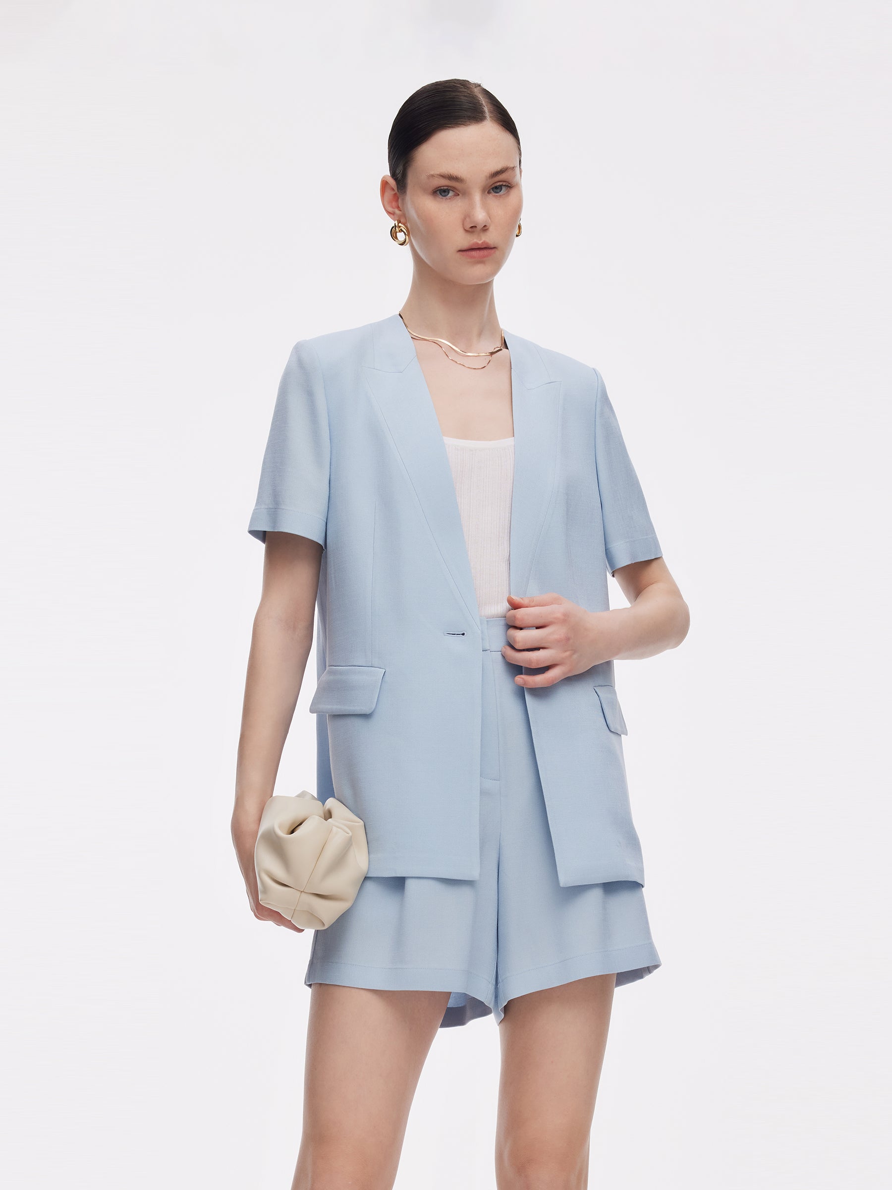 100% Acetate Women Short Sleeve Blazer