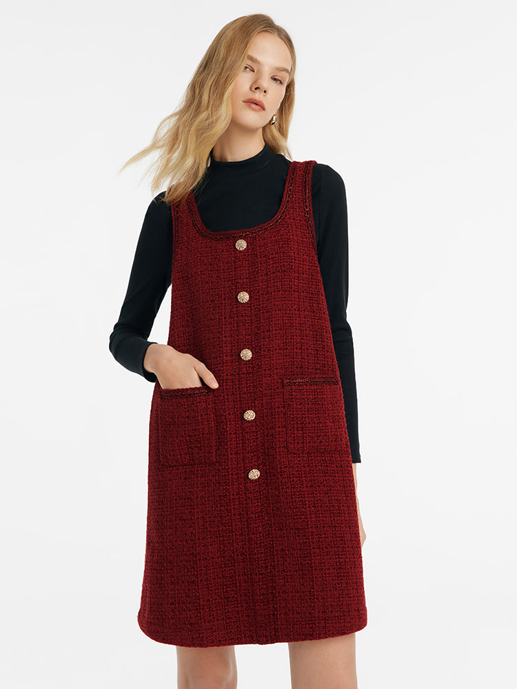 Slim Sweater And Tweed Vest Dress Two-Piece Set