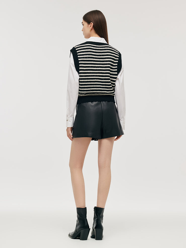 Black And White Stripe Women Vest