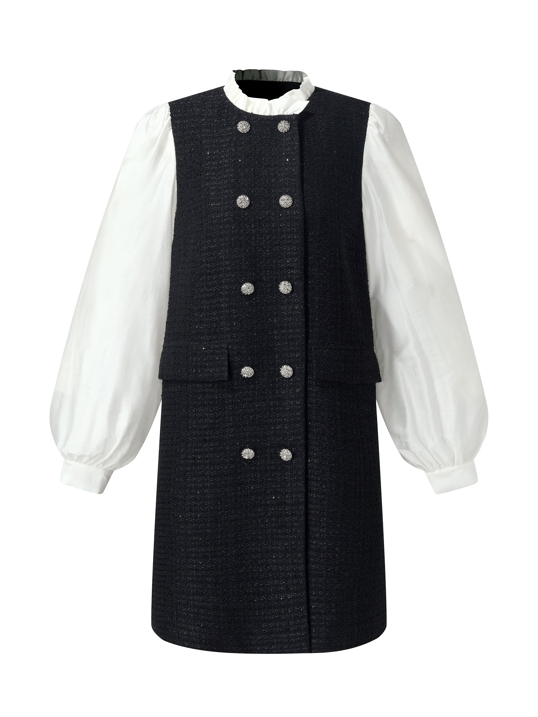 Tweed Faux Two-Piece Women Mini Dress