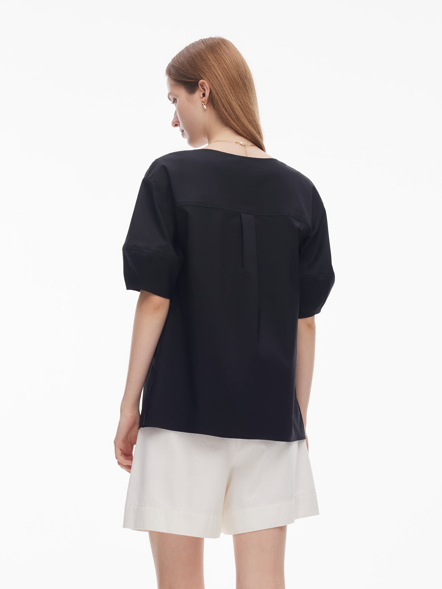 Pleated Neck Women Side Slit Top