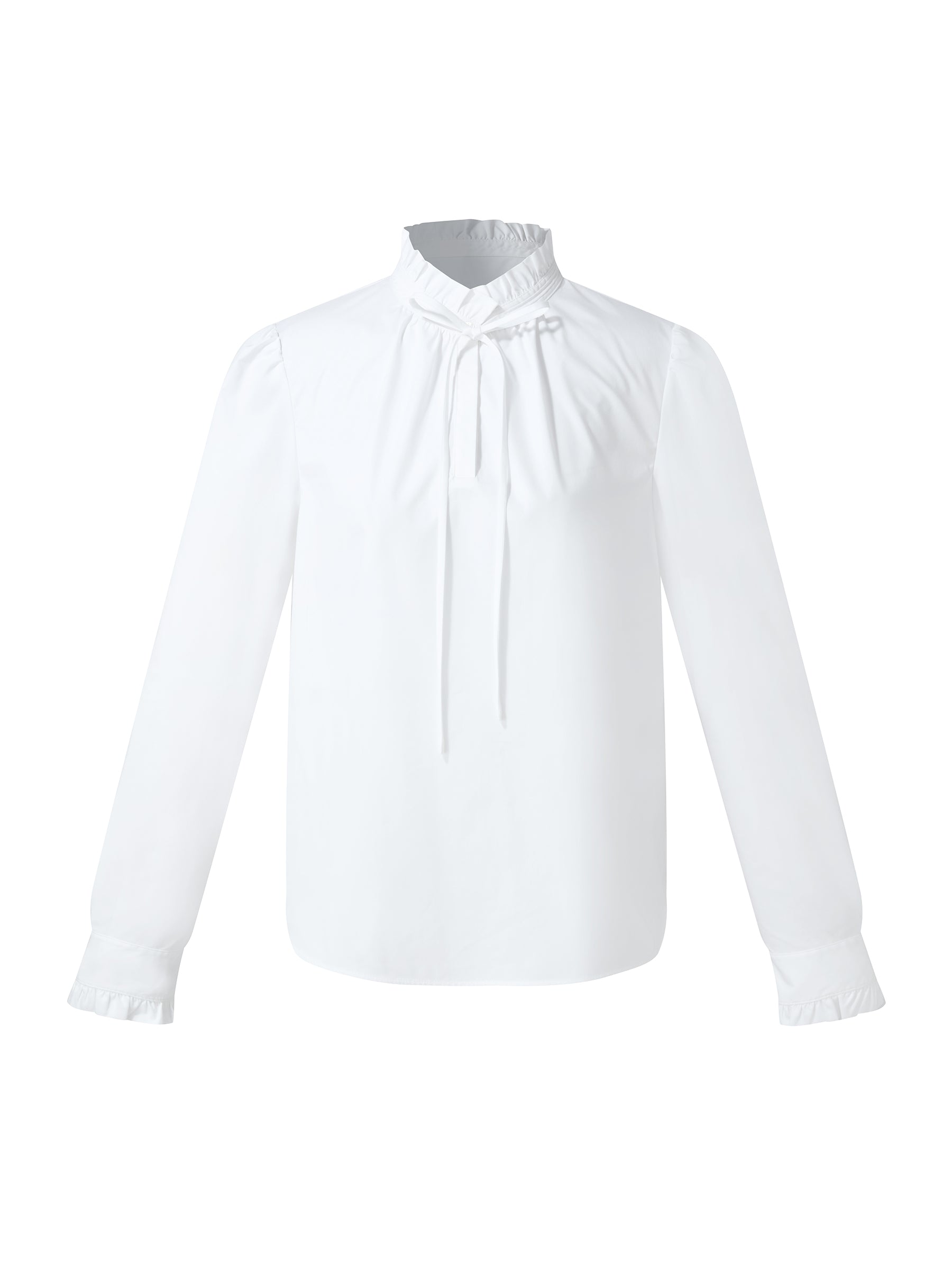 Ruffle Neckline Women Puff Long Sleeve Blouse