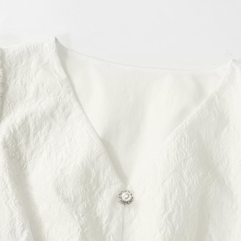 Fitted Waist And V-Neck Jacquard Midi Dress