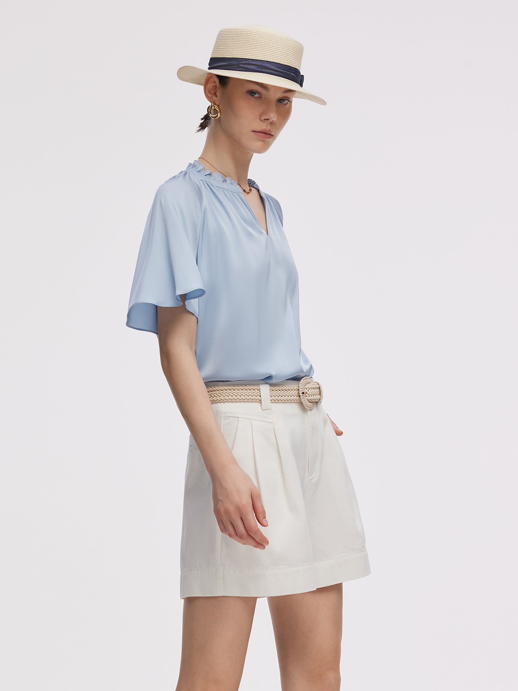 22MM Mulberry Silk Women Ruffle Sleeve Blouse