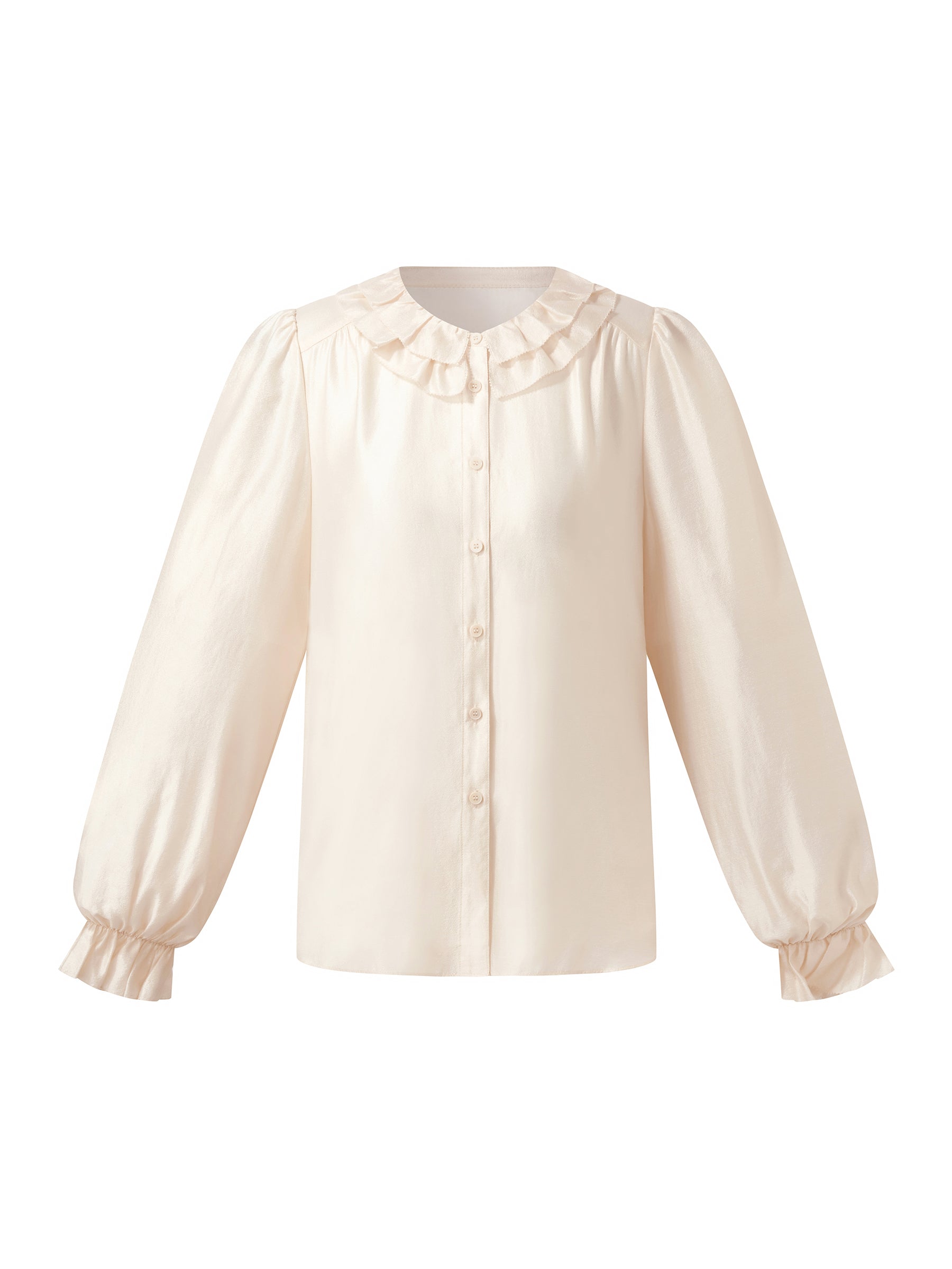 Acetate Modal Blend Ruffle Neckline Women Shirt