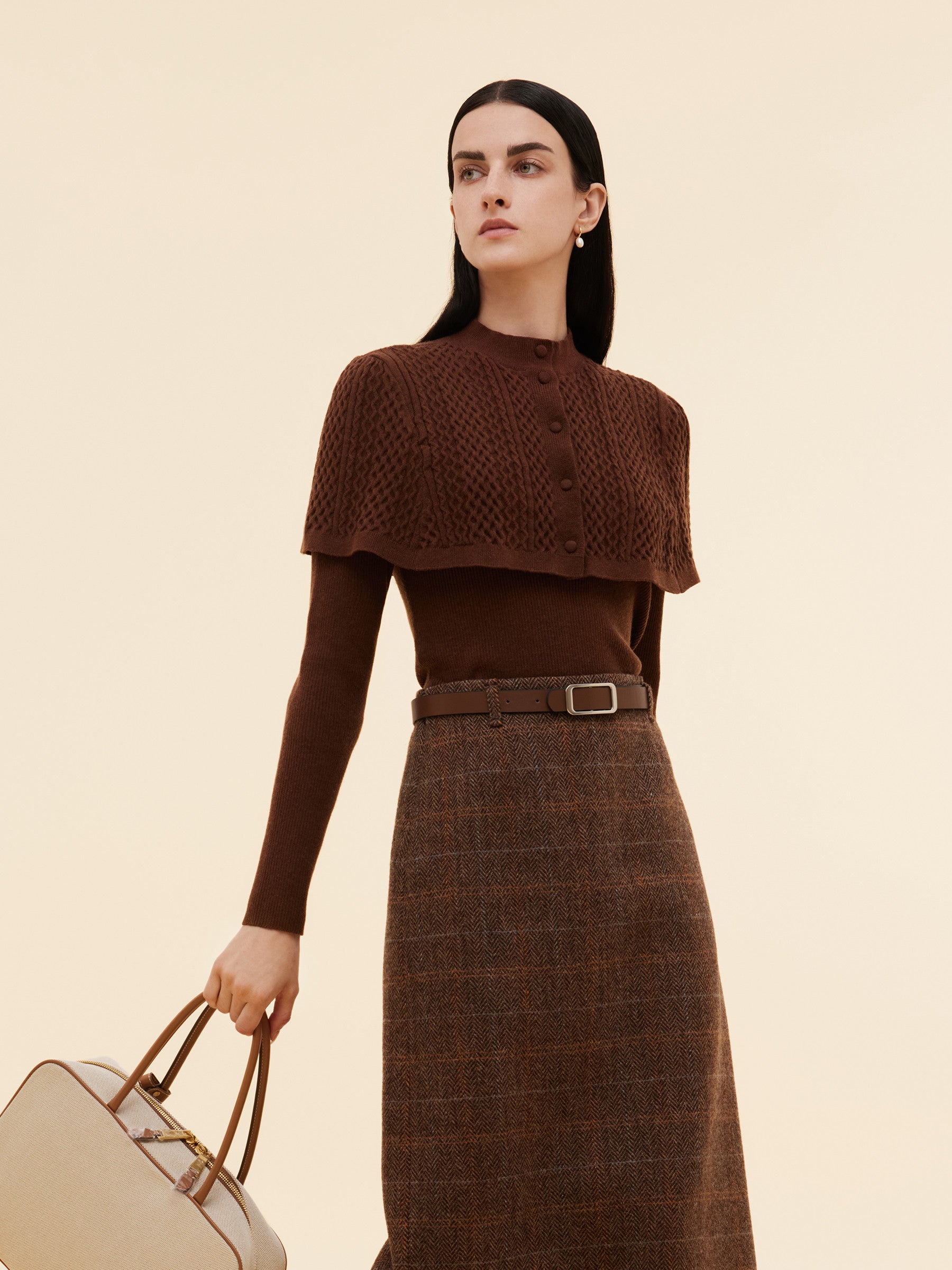 Lyocell Blend Knit Top And Cape Two-Piece Set