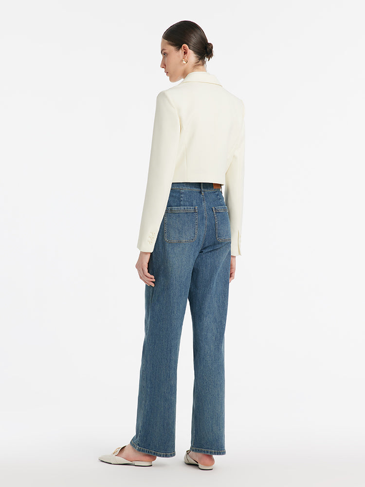 Worsted Wool Lapel Women Crop Blazer