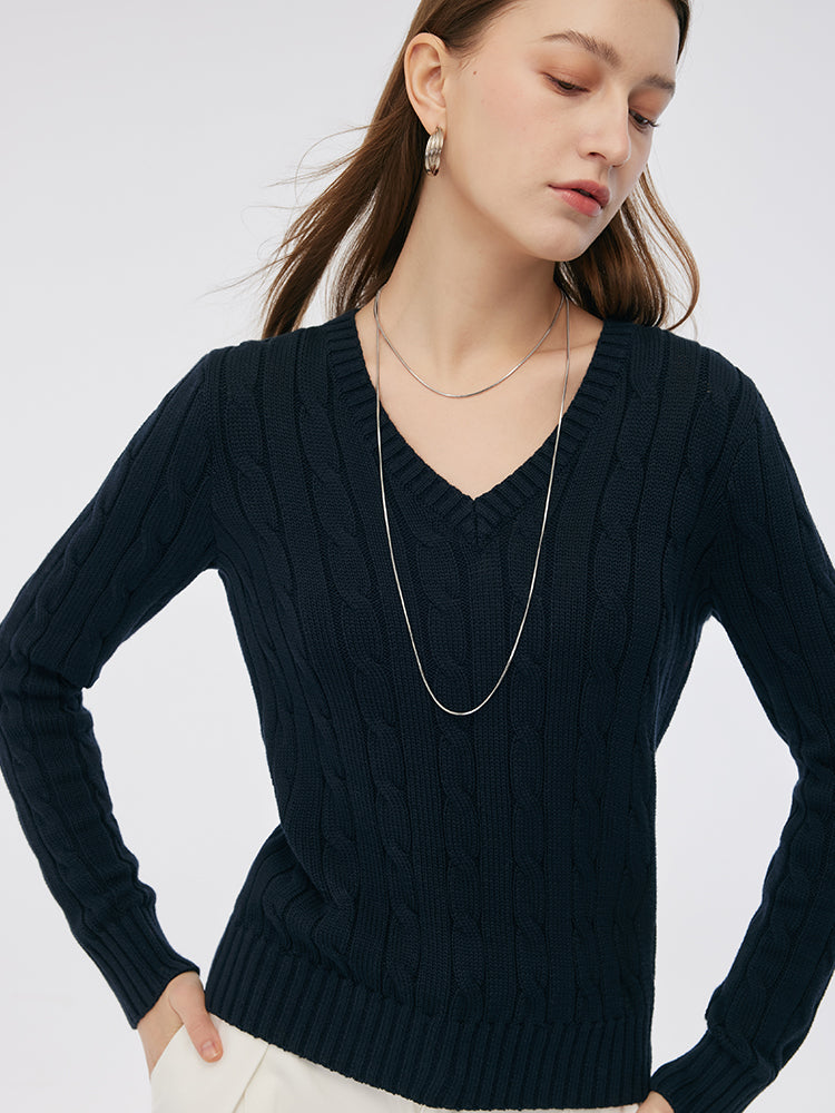 100% Cotton Cable Knit Women Sweater