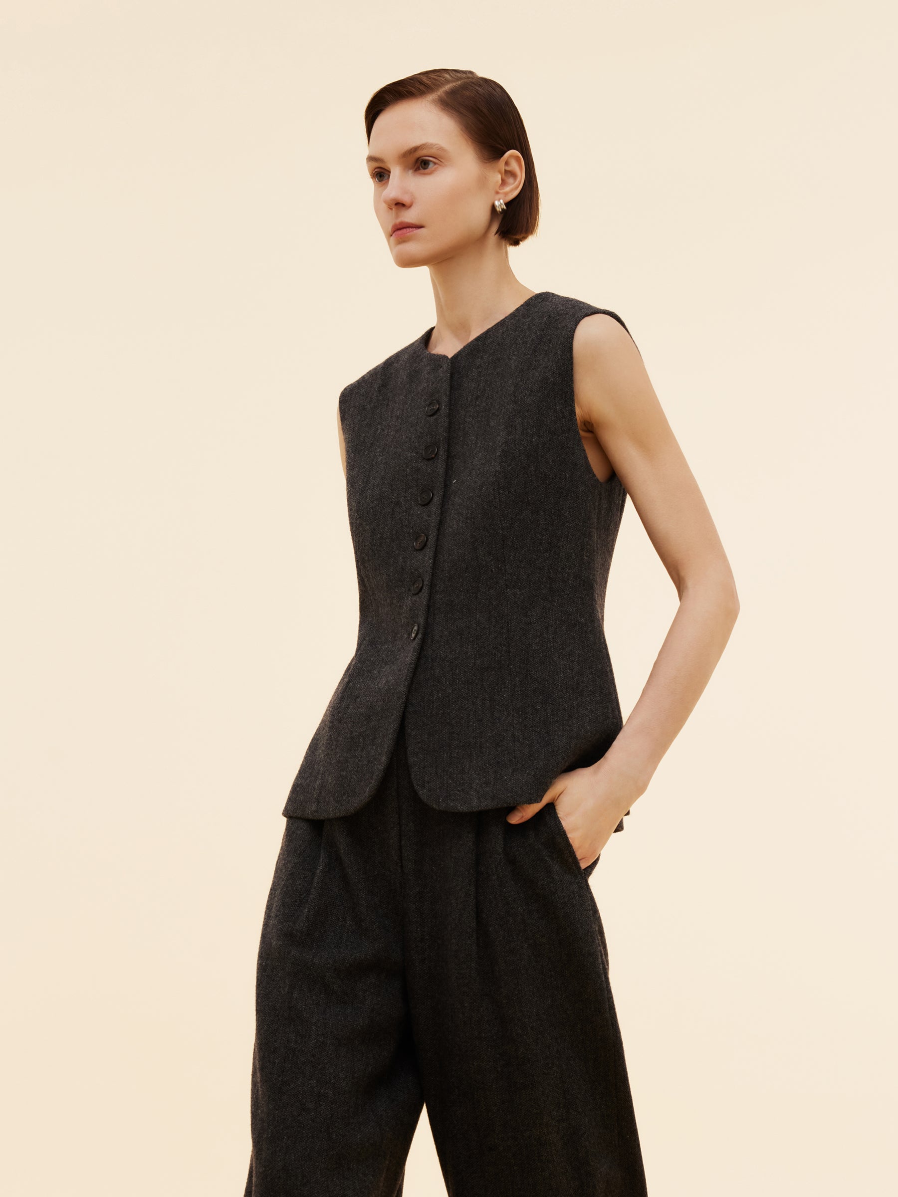 100% Washable Wool Women Button Down Vest