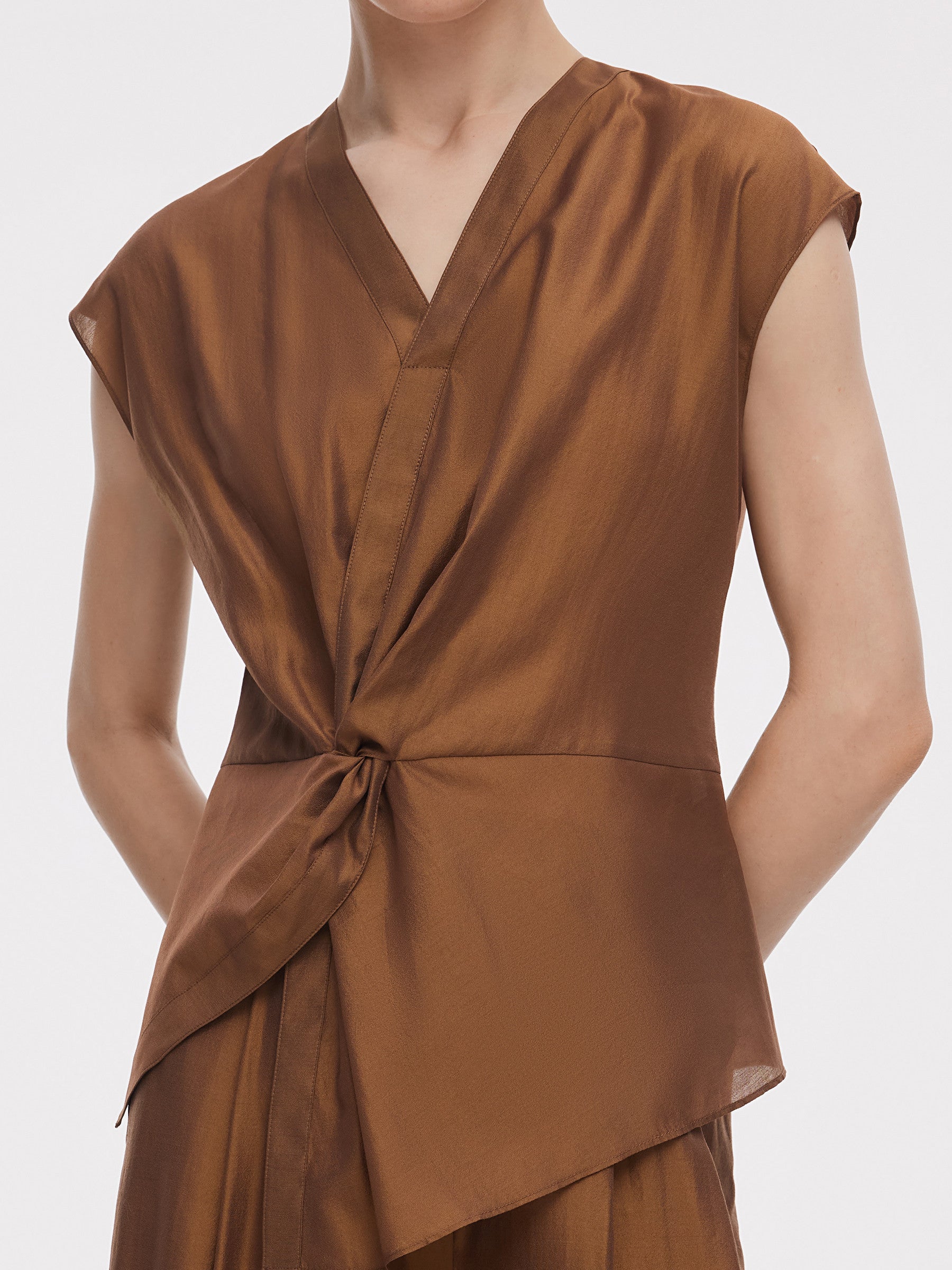 Acetate Modal Blend Twist Front Women Asymmetrical Top