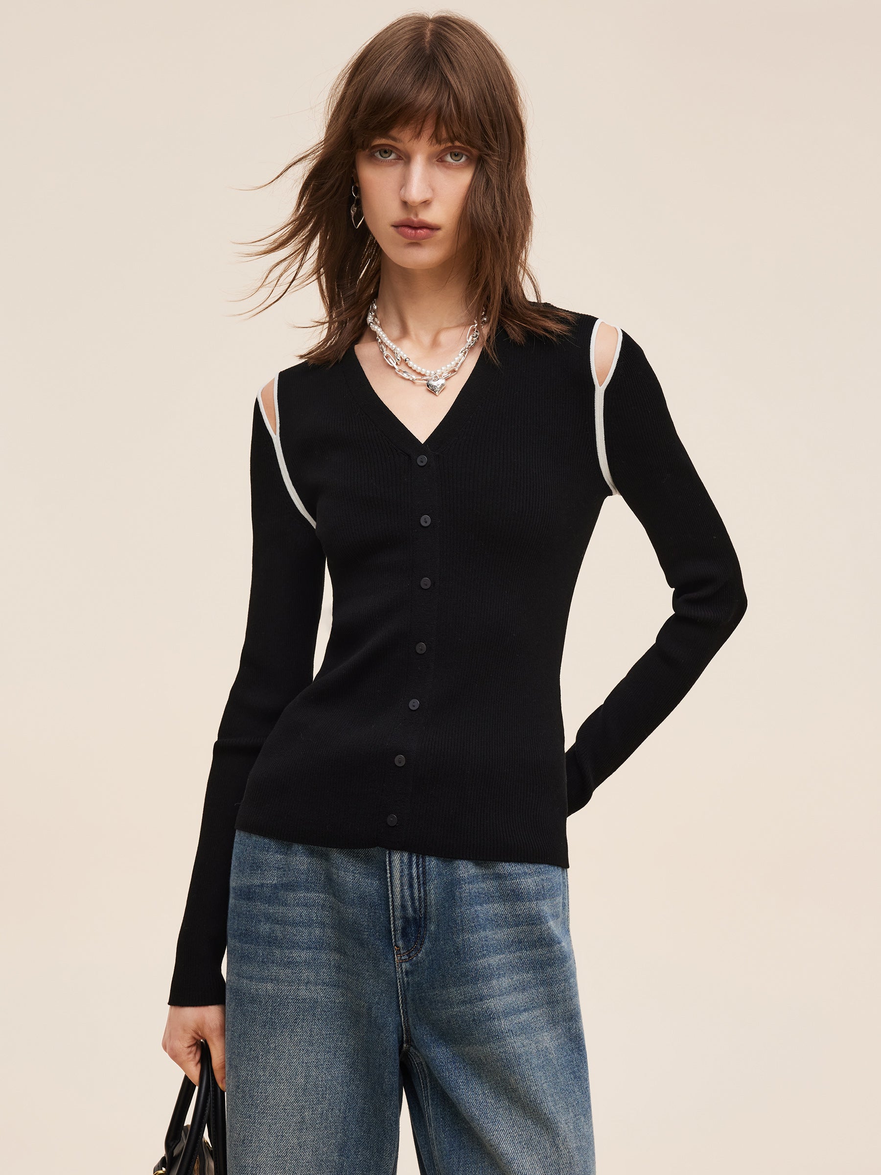 Lyocell Blend Women Cut Out Shoulder Knit Top