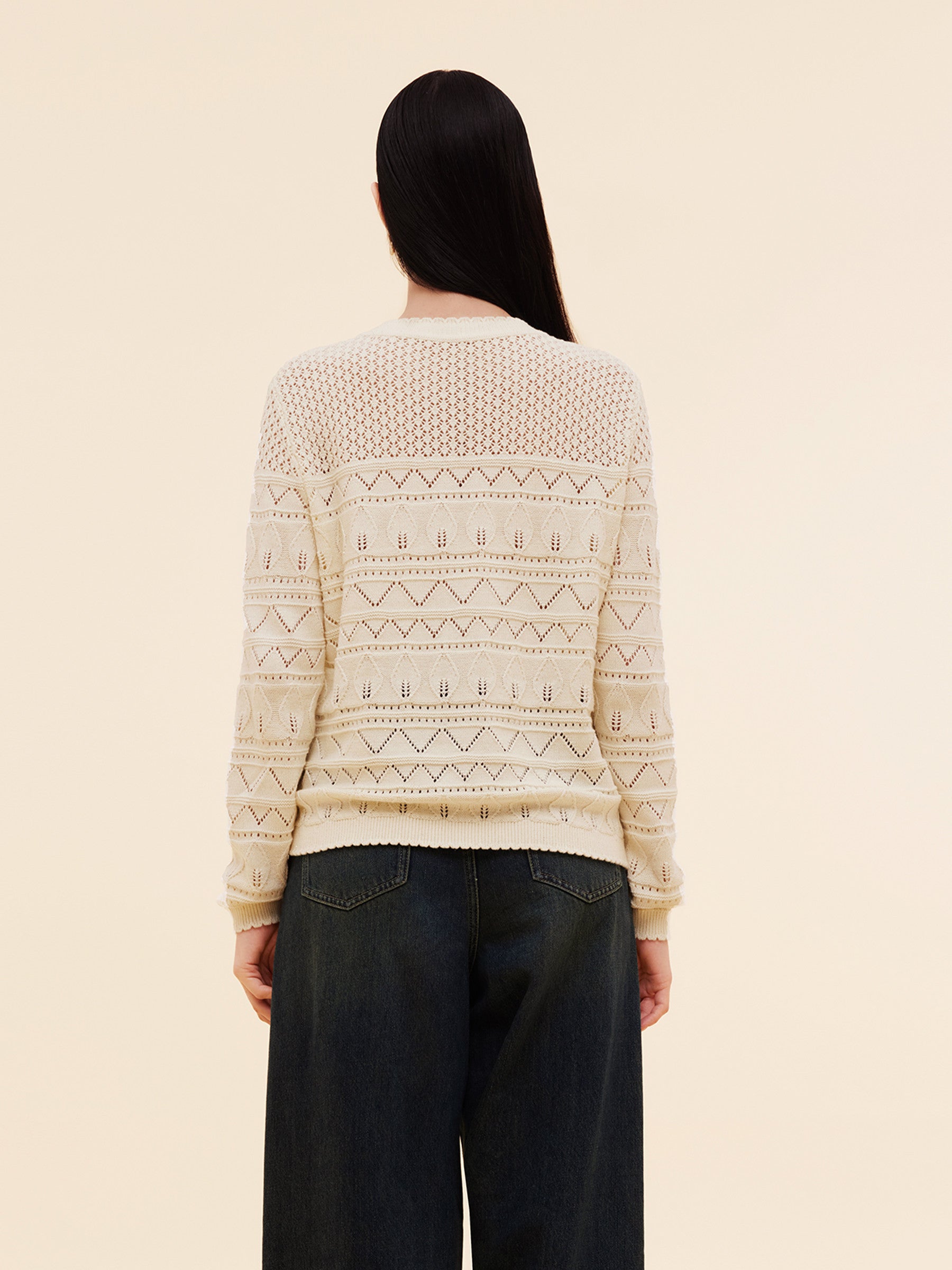 Cotton Sequins Women Open-Knit Top