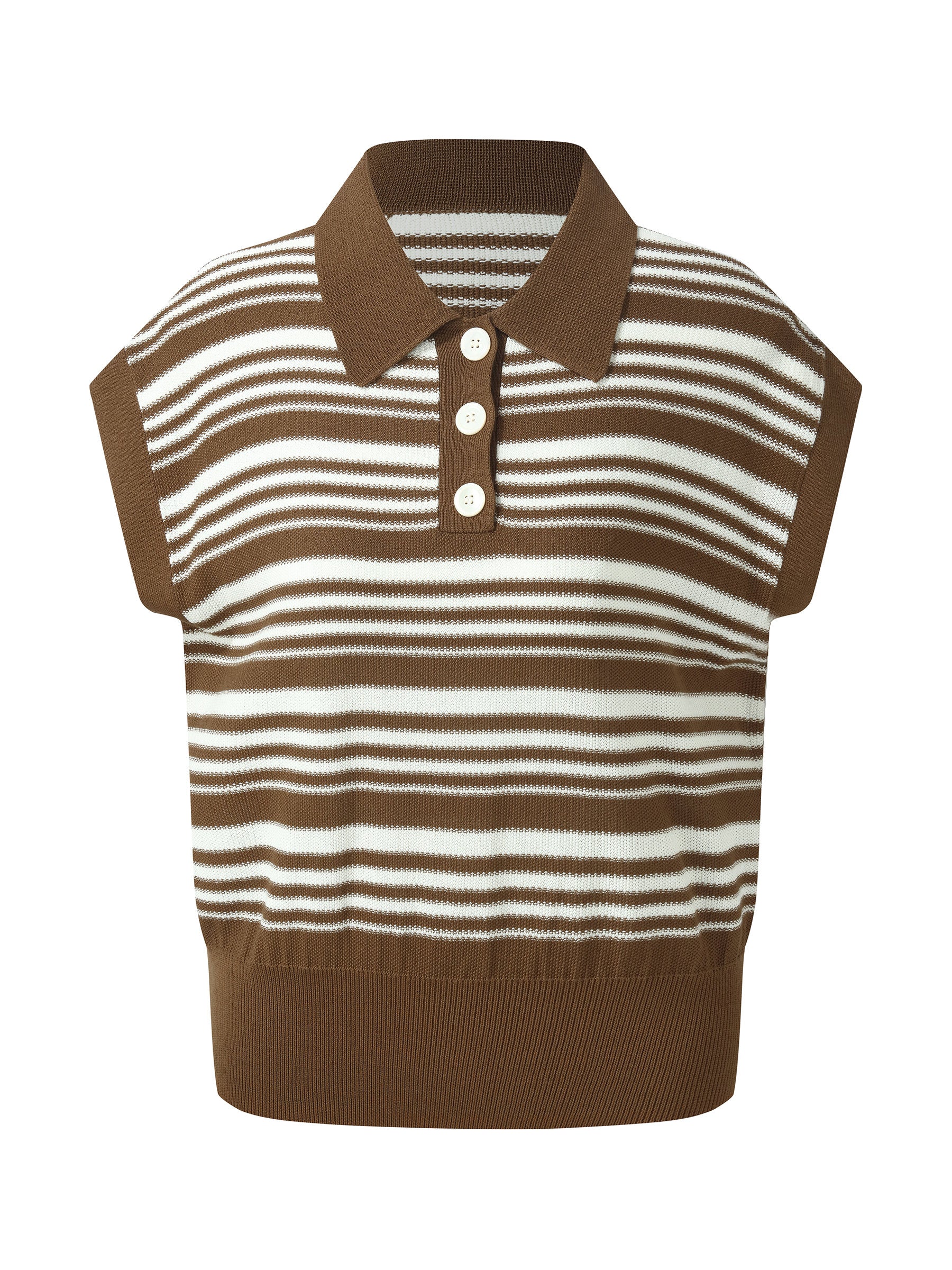 Tencel Blend Polo Collar Stripe Women Cap Sleeve Knit Tank Top