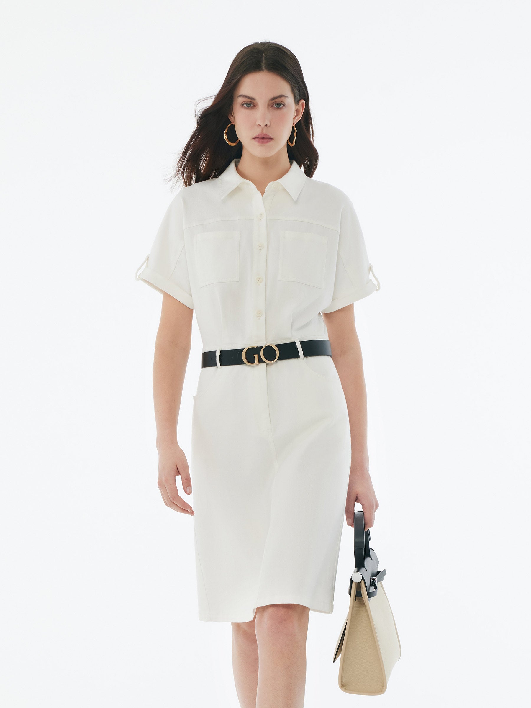 Denim Women Mini Dress With GO Letter Leather Belt