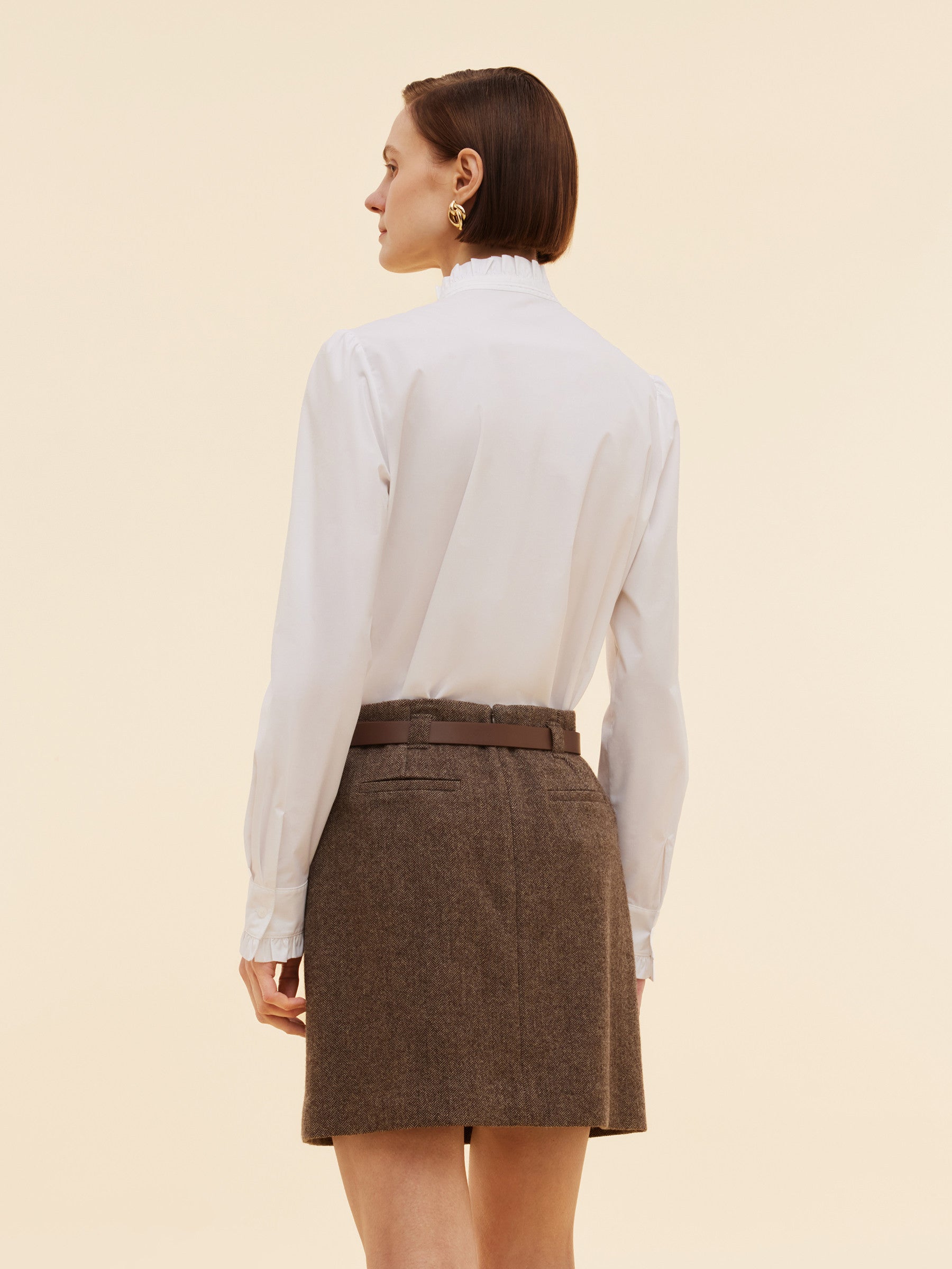 Ruffle Neckline Women Puff Long Sleeve Blouse