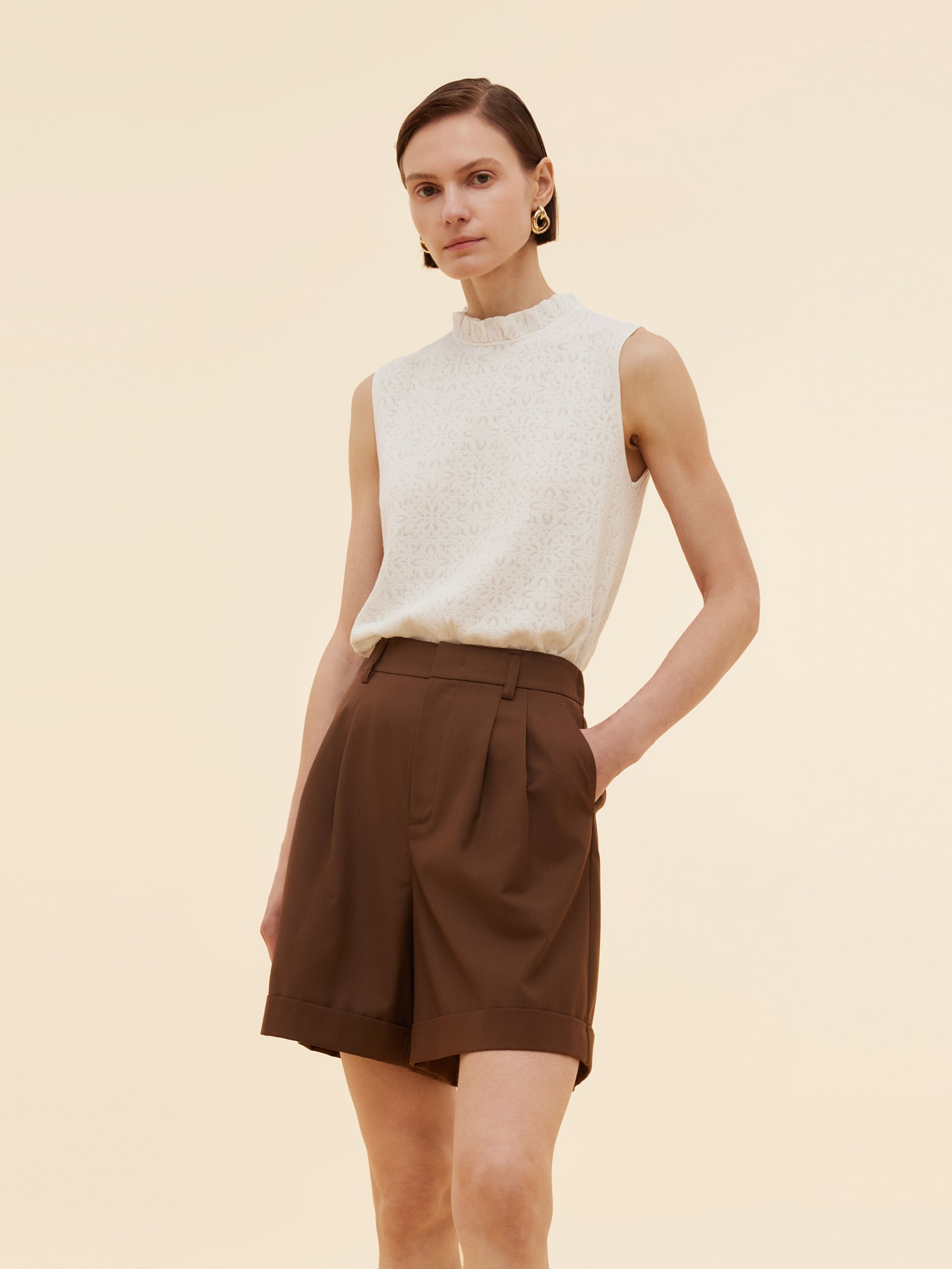 Cotton Jacquard Women Ruffle Knit Tank Top