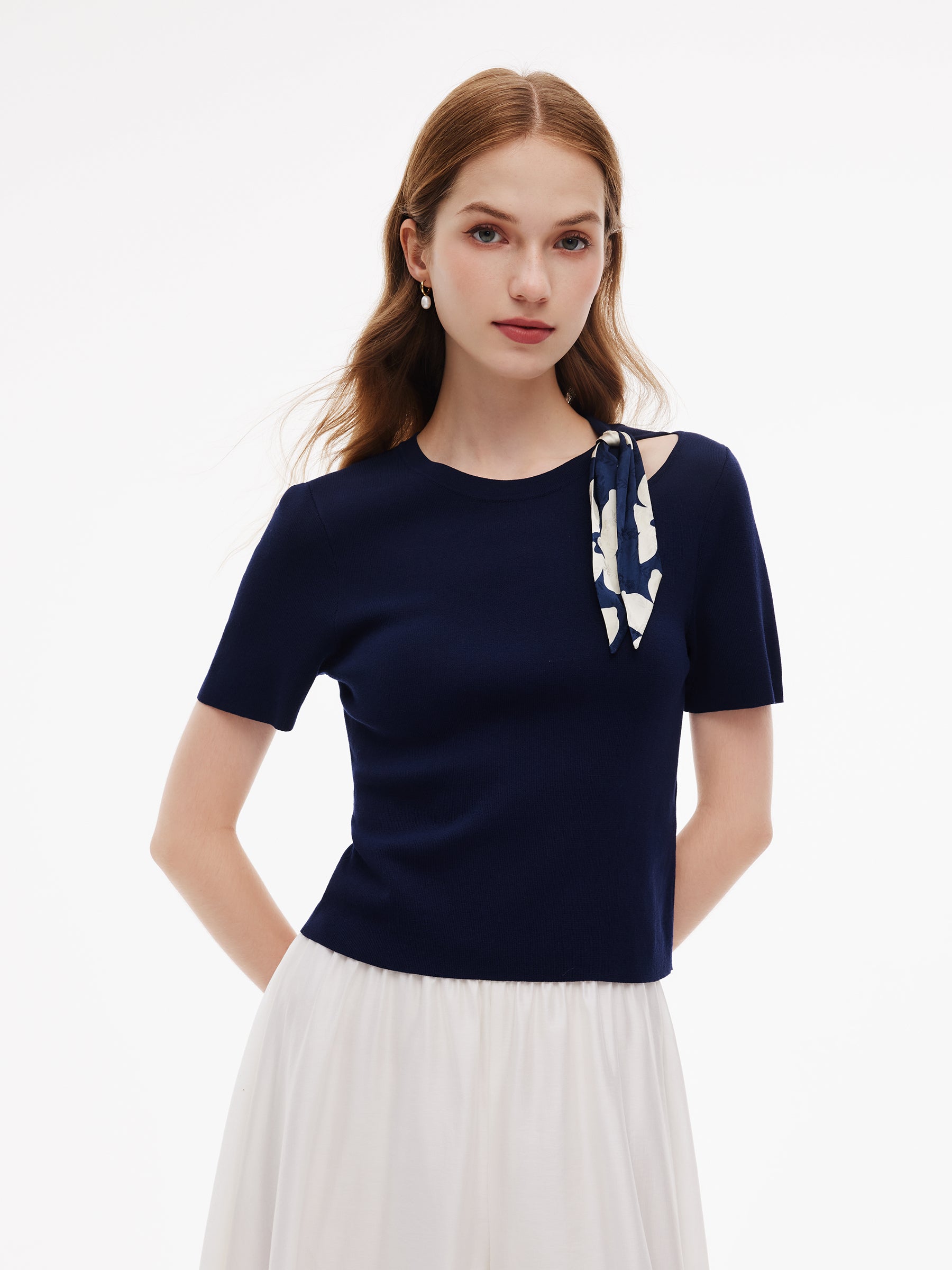 Tencel Blend Cut Out Women Knit Top